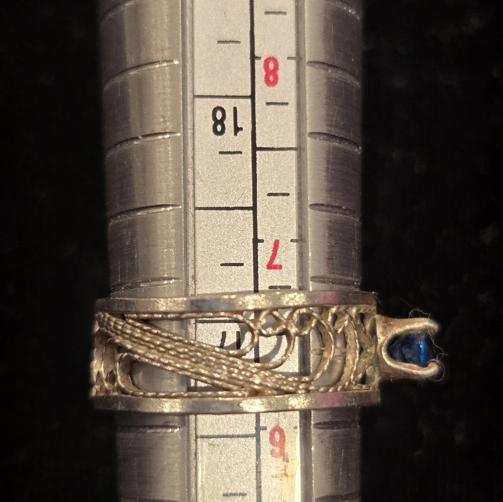 Blue Topaz And Sterling Silver Filigree Ring Size 6.75